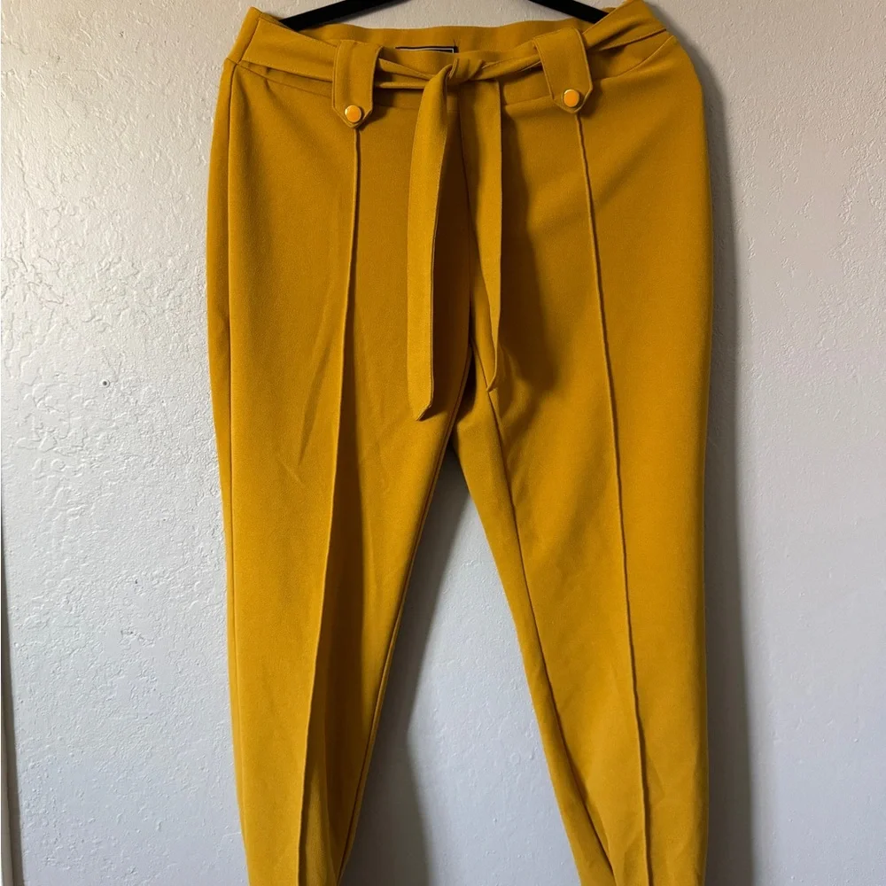 Mustard Yellow Relaxed Trousers with Tie Waist - Picture 1 of 2